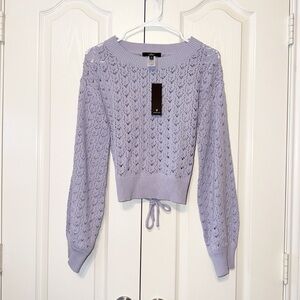 Lulus Periwinkle Lace-up cropped pointelle long sleeves lilac sweater size M NWT